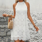 Sleeveless halter white doll dress with lace details