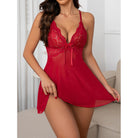 Red lace sheer nightie with bow in Pure Lace lingerie set