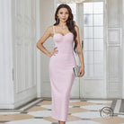 Pink slit midi sling dress with integrated fixed cup corset