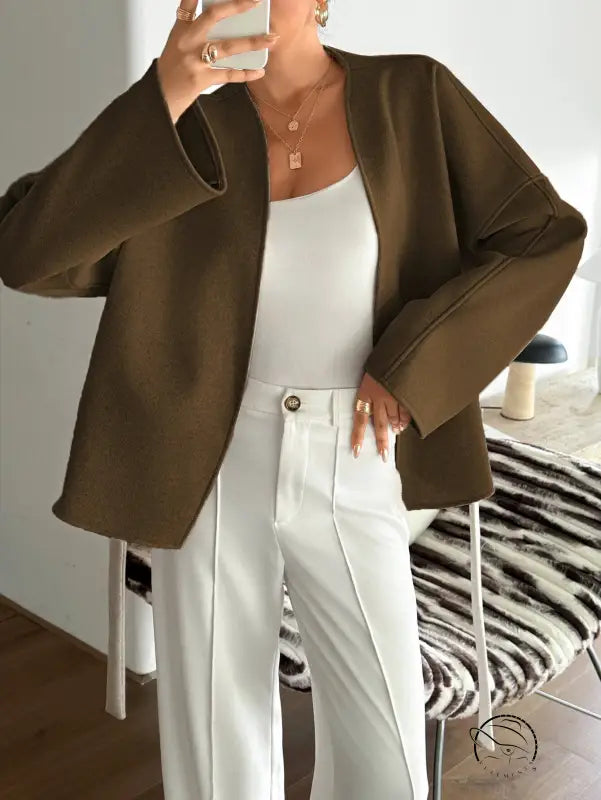 Olive green oversized blazer with bell sleeves in langry fashion ملابس