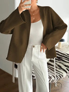 Olive green oversized blazer with bell sleeves in langry fashion ملابس