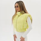 Langry yellow puffer vest with zipper, fringe, warm cotton padded fashion ملابس