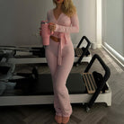 Pink langry fashion ملابس: long-sleeved wrap top with high-waisted yoga pants