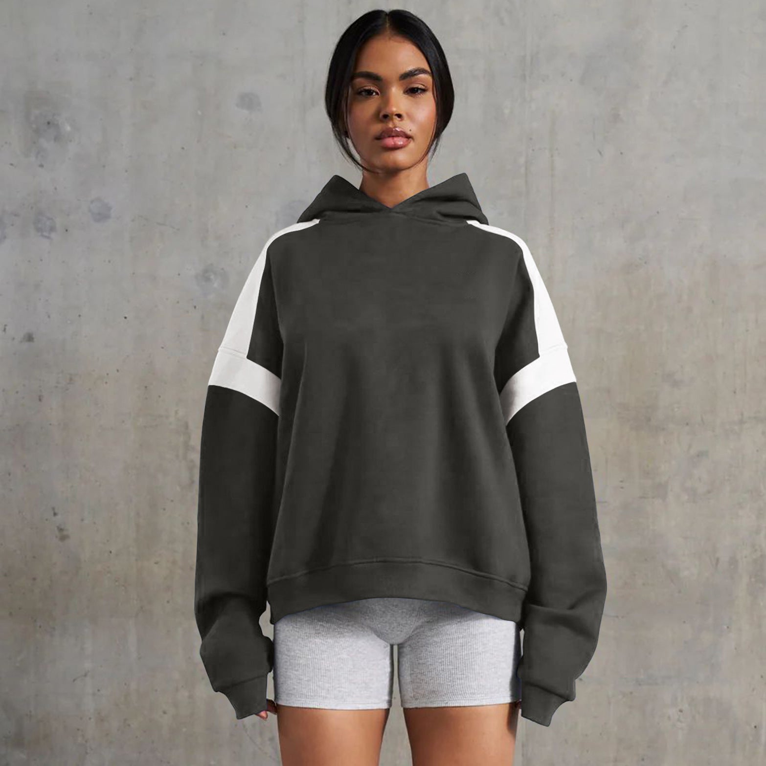 Gray and white color-blocked hoodie in the Langry High End Hooded Sweater for stylish ملابس