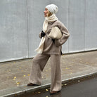 Knitted Polo Collar Long Sleeve Wide Leg Pants Sweater Set