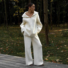 Knitted Polo Collar Long Sleeve Wide Leg Pants Sweater Set
