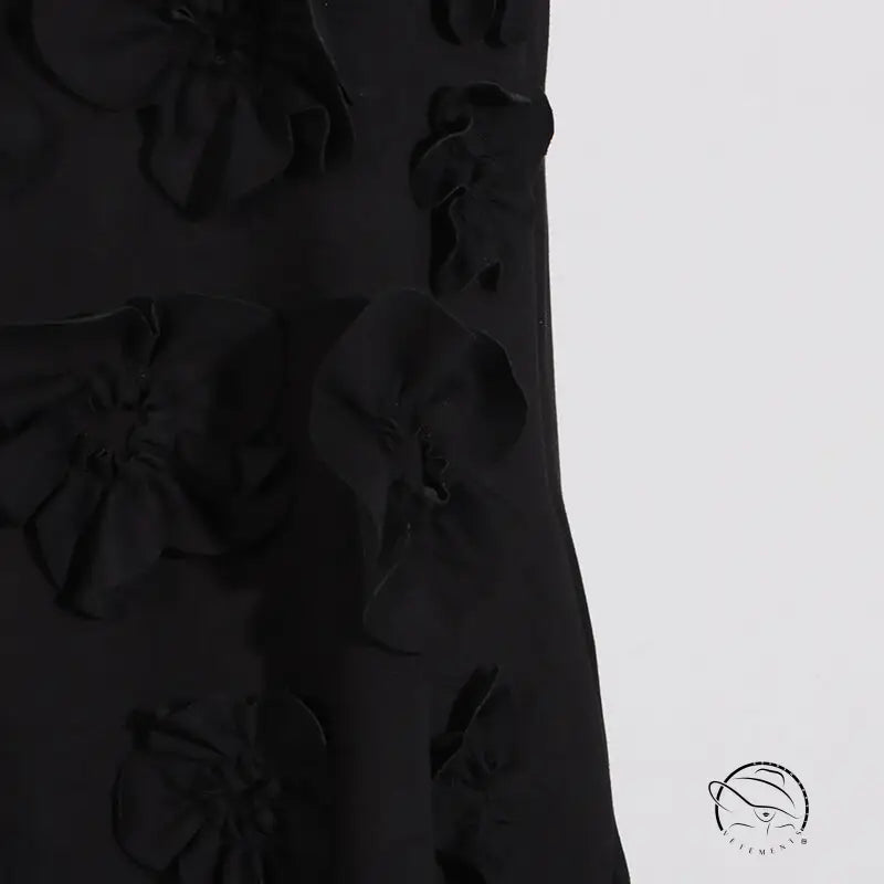 Black floral-appliqued Langry retro socialite tie bow dress