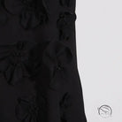 Black floral-appliqued Langry retro socialite tie bow dress