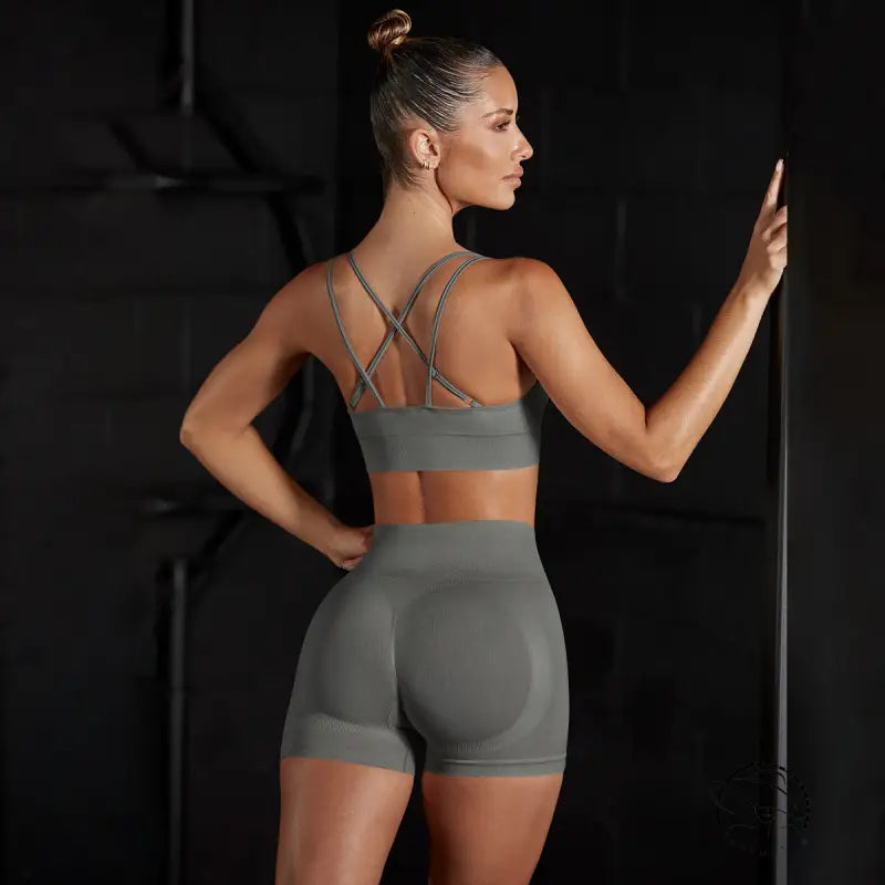 Seamless Beauty Back Bra Vest Shorts Peach Hip Yoga Clothes Sports Running Fitness Pants