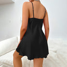 Black satin slip dress in Langry fashion ملابس style