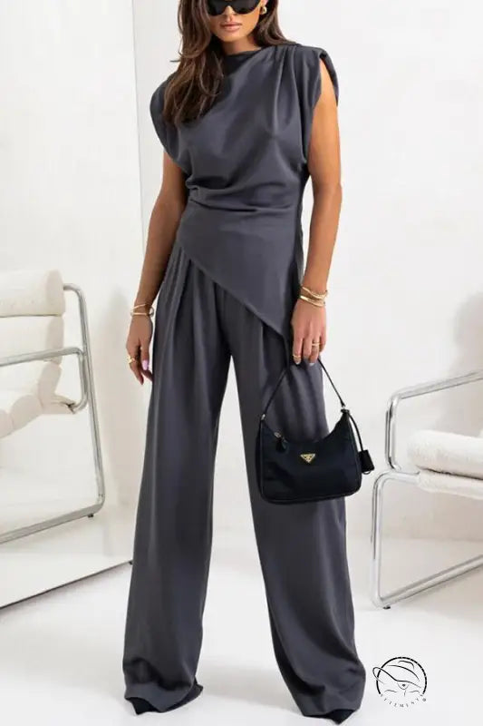 Gray gorgeous two piece sets jumpsuit with pantsuit design