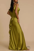 Stunning loose satin dress in olive green