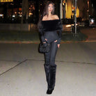 Elegant langry fashion ملابس: furry slim fit patchwork jumpsuit with black fur trim