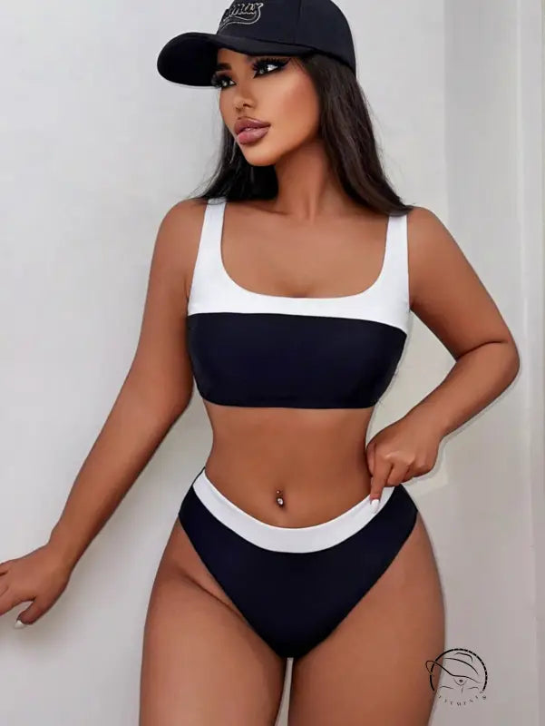 Black White Color Matching Swimsuit Bikini