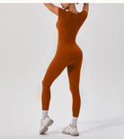 Langry rust-orange yoga fitness one-piece bodysuit in form-fitting fashion ملابس