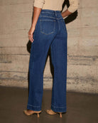 Dark wash wide-leg jeans from Stunning High Waist Straight Jeans, perfect for modern fashion