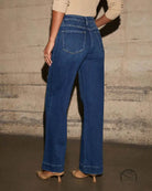 Stunning high waist straight jeans in dark wash wide-leg style