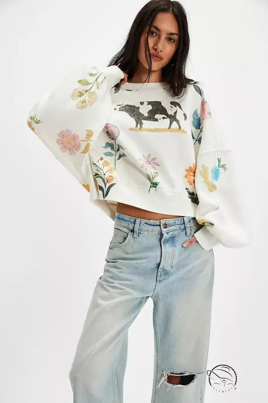 Winter Printing Loose Casual Top All Matching Hoodie