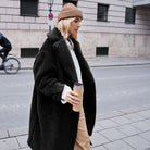 Langry fashion black plush teddy casual faux fur coat