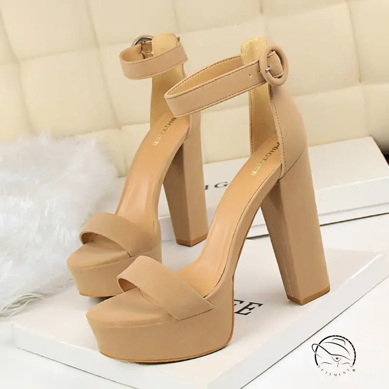 Langry fashion beige chunky platform high heels for slimming look