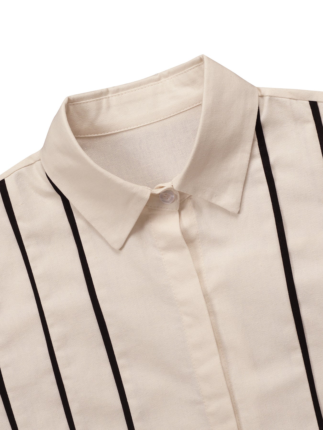Elegant white striped linen shirt with black stripes from Langry fashion collection