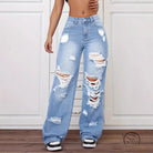 Light blue distressed high waist langry fashion jeans with ripped details