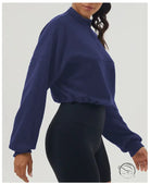 Navy cropped autumn winter thickened sweater with black biker shorts