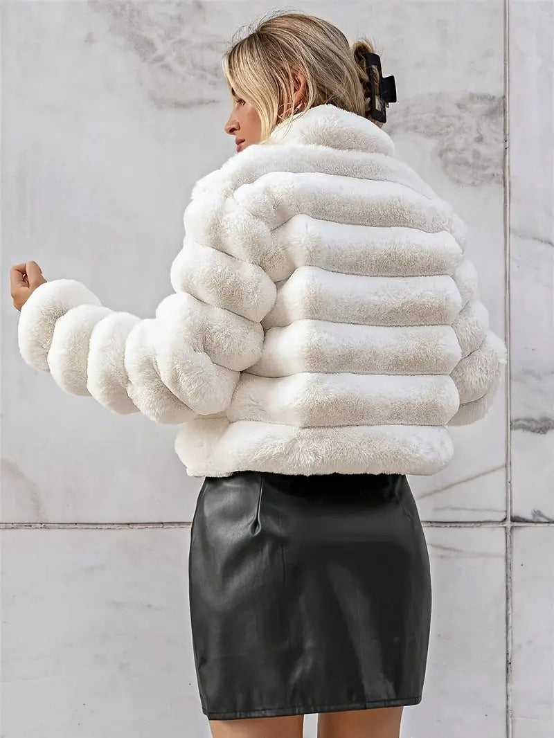 White faux fur jacket from Autumn Winter Faux collection, stylish winter faux fur coat