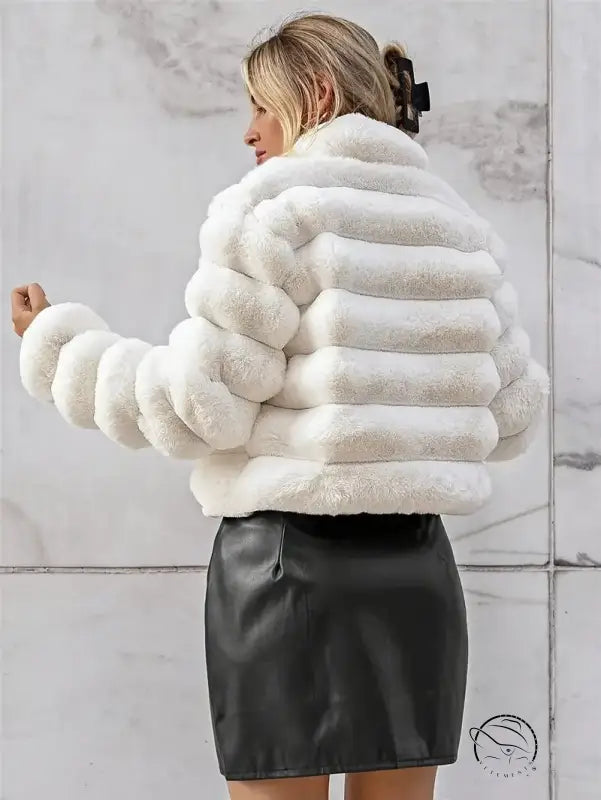 White faux fur jacket for autumn winter faux coat