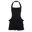 Black halter-neck langry fashion dress with tiered ruffle skirt
