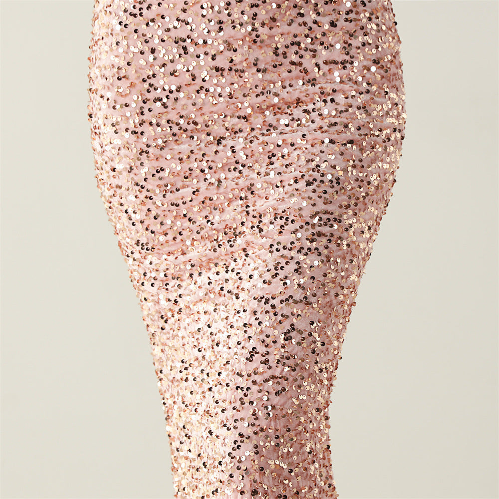 Elegant rose gold sequin pencil skirt in Langry fashion ملابس