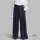 Navy blue pinstripe loose drooping casual work pants with drawstring waist