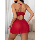 Red sheer langry nightgown with lace trim in Pure Lace Skirt T Back set