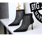 Langry fashion black mesh stiletto ankle boots with rhinestones