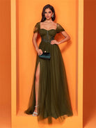 Elegant olive green evening gown from Langry, perfect for fashion-forward ملابس choices