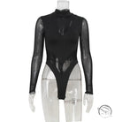 Black mesh long-sleeve hot skinny jumpsuit with high neckline