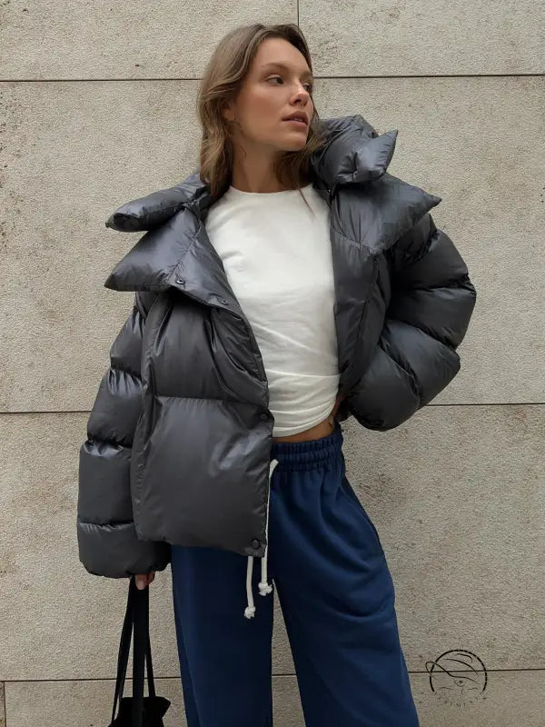 Shiny gray puffer Langry cotton padded jacket in fashion apparel
