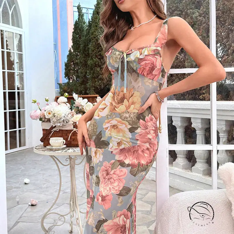 Floral print dress maxi nightdress in elegant style