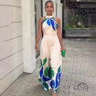 Summer printed dewy sleeveless flared shorts jumpsuit for women