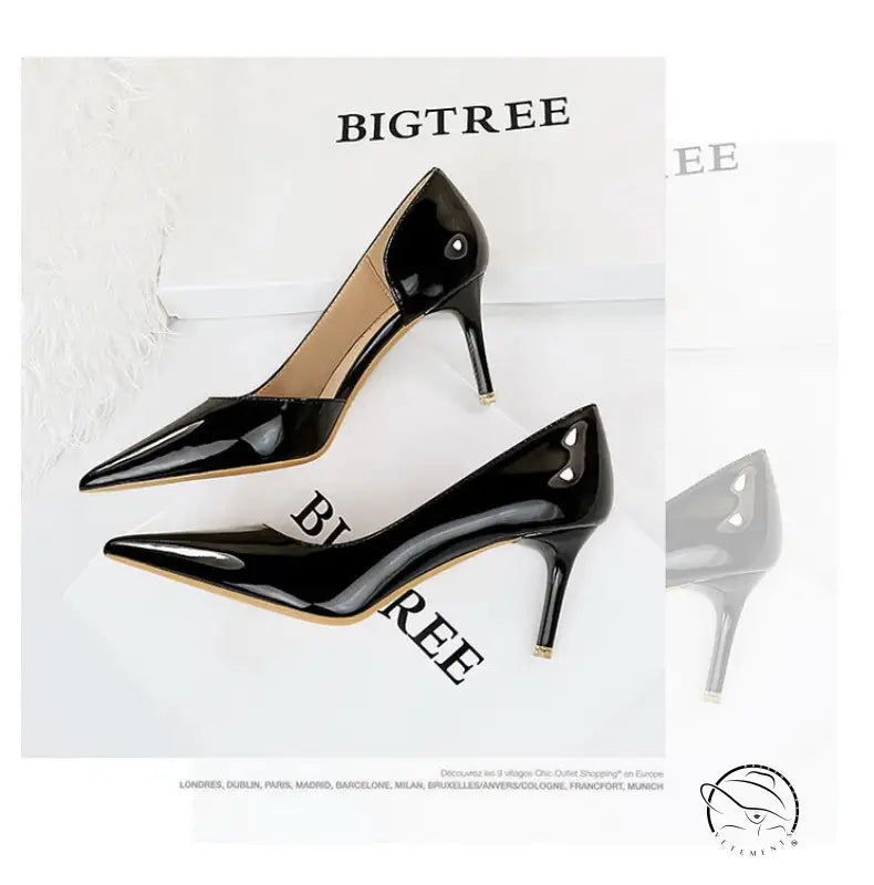 Shiny Patent Leather Side Hollow out High Heels
