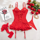 Red rhinestone lace bodysuit in langry fashion ملابس