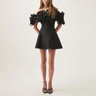 Black off-shoulder mini dress with ruffled sleeves for elegant fashion choices