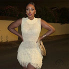 Summer Women Clothing Sleeveless Tassel Hollow out Cutout Slim Fit Elegant Stitching Dress