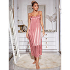 Pink satin slip dress with white stripes in Langry fashion home wear set