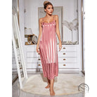 Pink satin slip dress with white stripes in Langry fashion home wear set