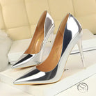 Fashionable silver pointed-toe stiletto heels in langry style