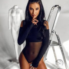 Gorgeous mesh stitching jumpsuit in black with sheer midsection