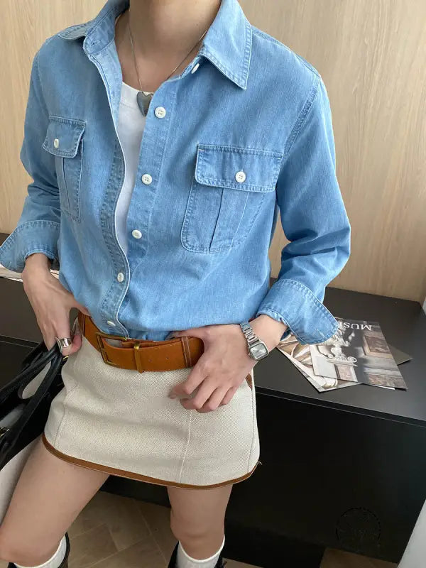 Relaxed Pocket Design Casual Denim Shirt