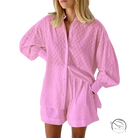 Soft pink jacquard pajamas set shirt dress with relaxed fit and long sleeves