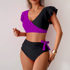 Two-piece Stunning High Waist Bikini featuring ruffled sleeves in stylish fashion